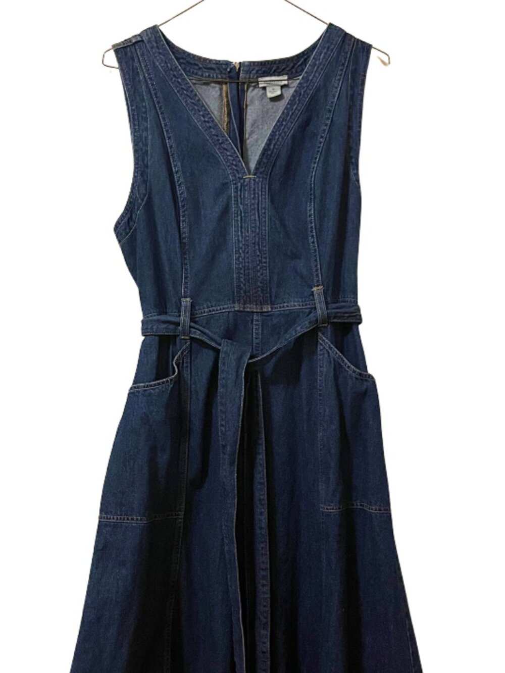 Sundance Poppy Denim Dress Midi A-Line Deep Blue Sleeveless Sz 14